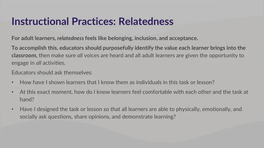 instructional practices relatedness