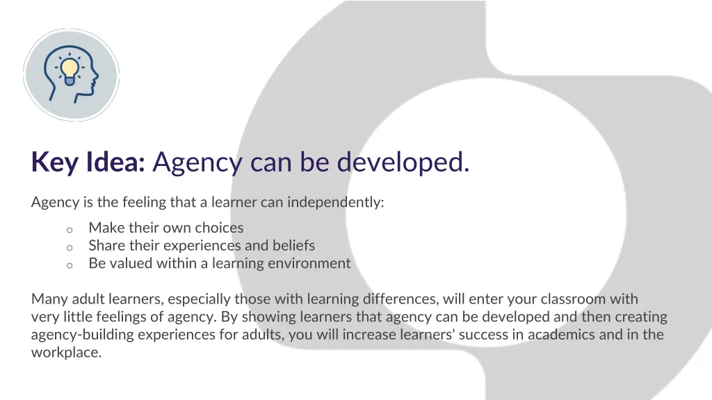 key idea agency can be developed