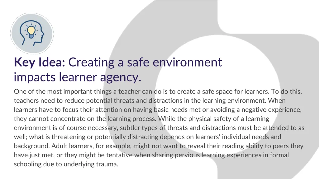 key idea creating a safe environment impacts