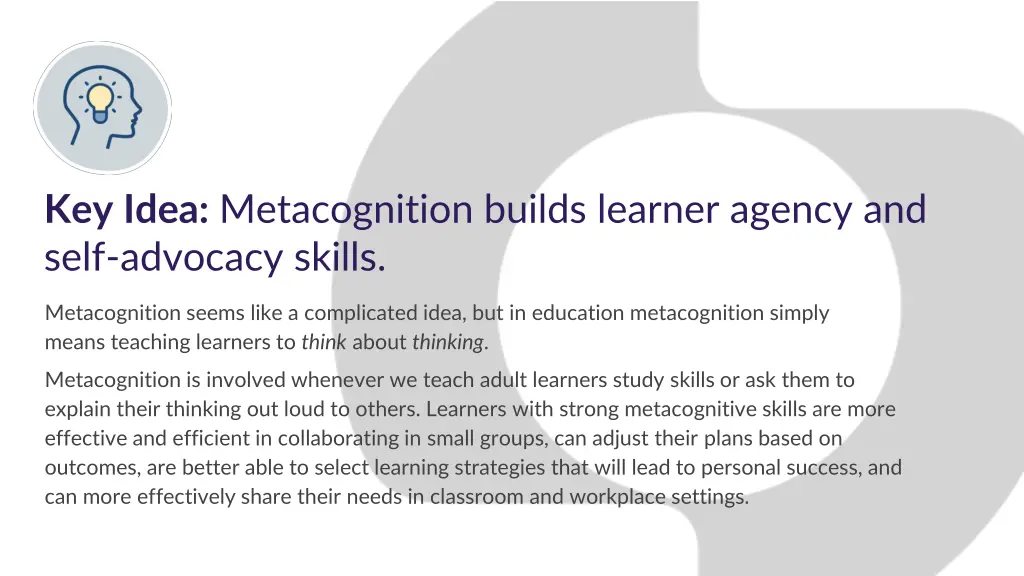 key idea metacognition builds learner agency