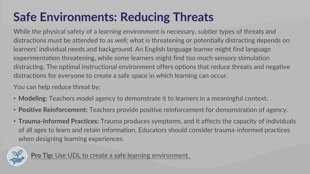 safe environments reducing threats