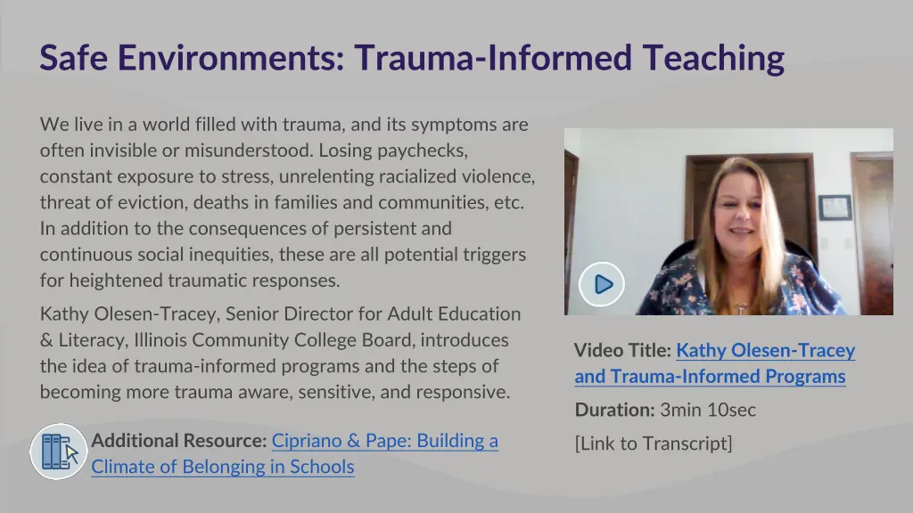 safe environments trauma informed teaching