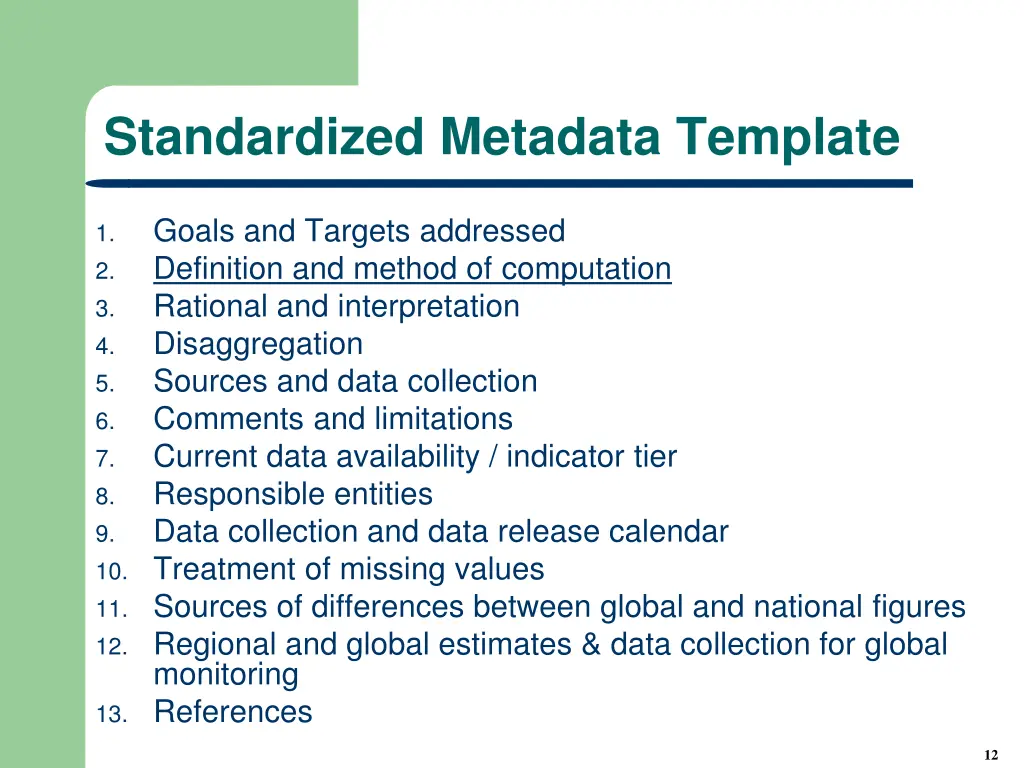 standardized metadata template