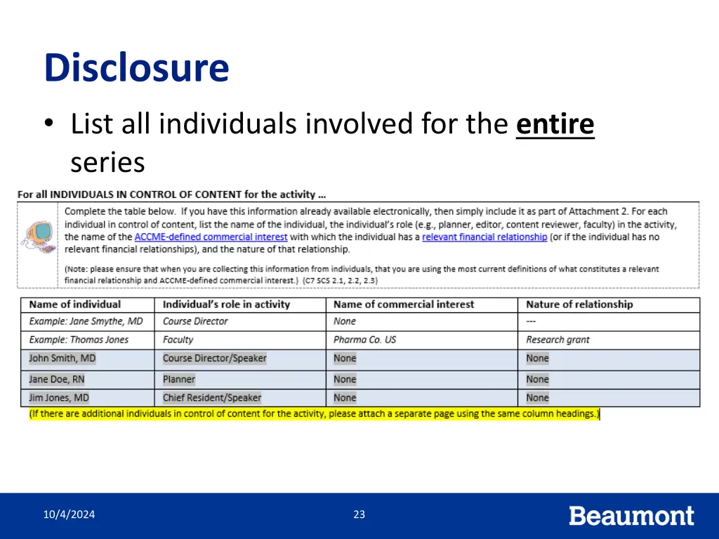 disclosure list all individuals involved