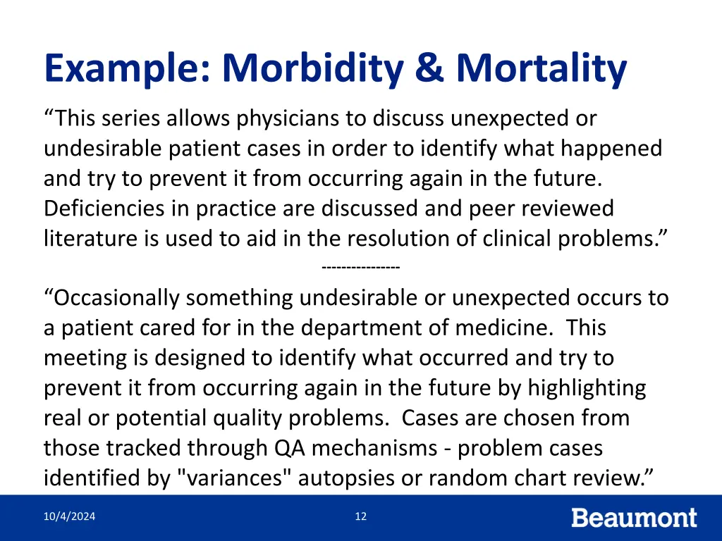 example morbidity mortality