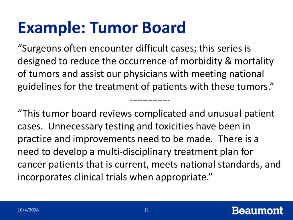 example tumor board