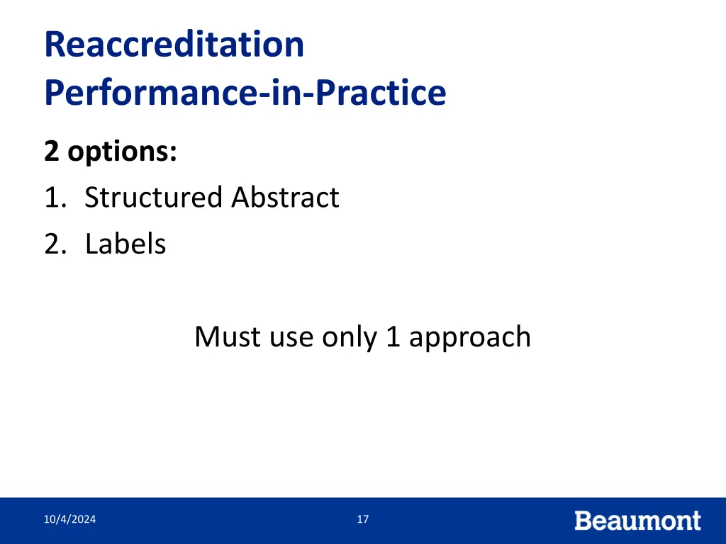 reaccreditation performance in practice