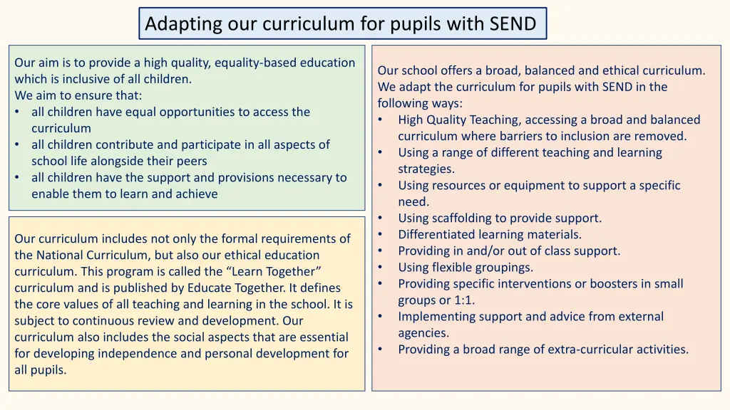 adapting our curriculum for pupils with send