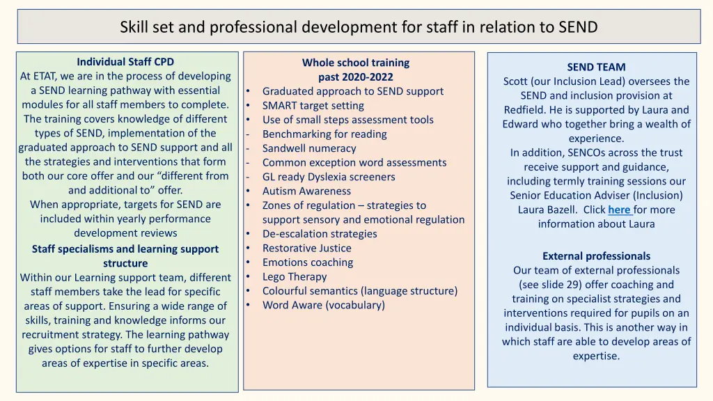 skill set and professional development for staff