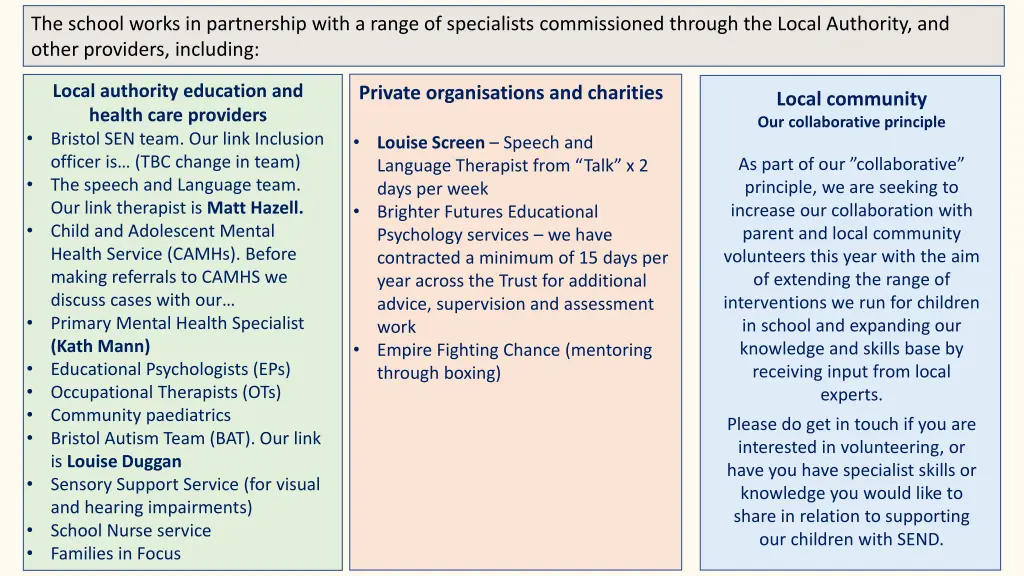 the school works in partnership with a range