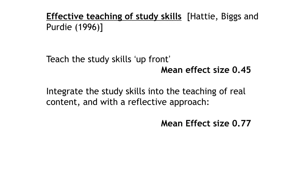 effective teaching of study skills hattie biggs