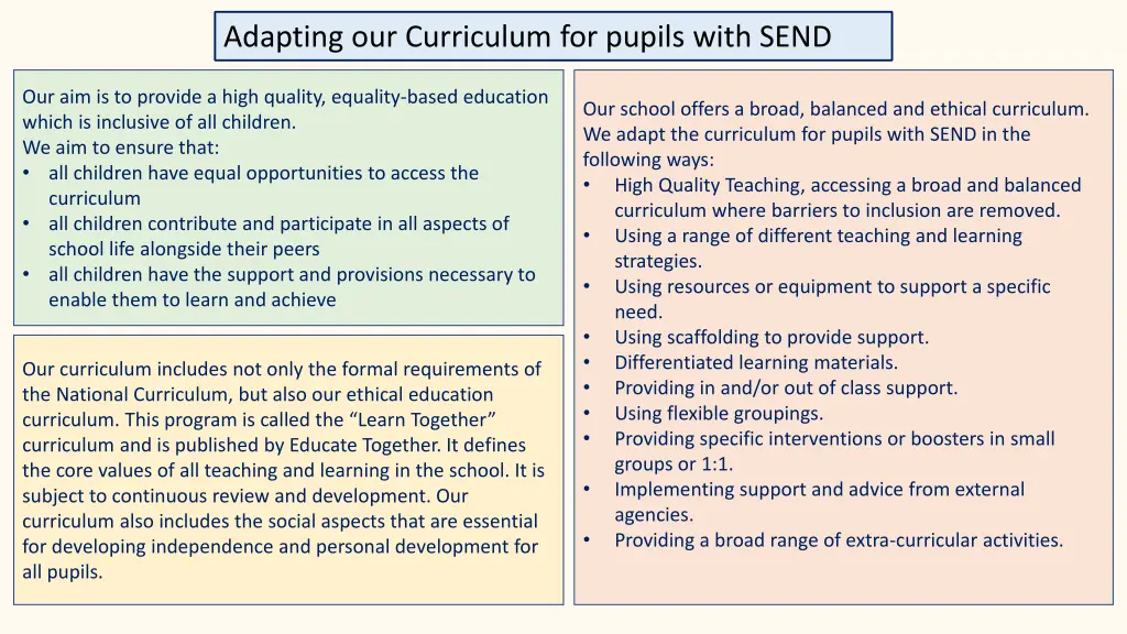 adapting our curriculum for pupils with send