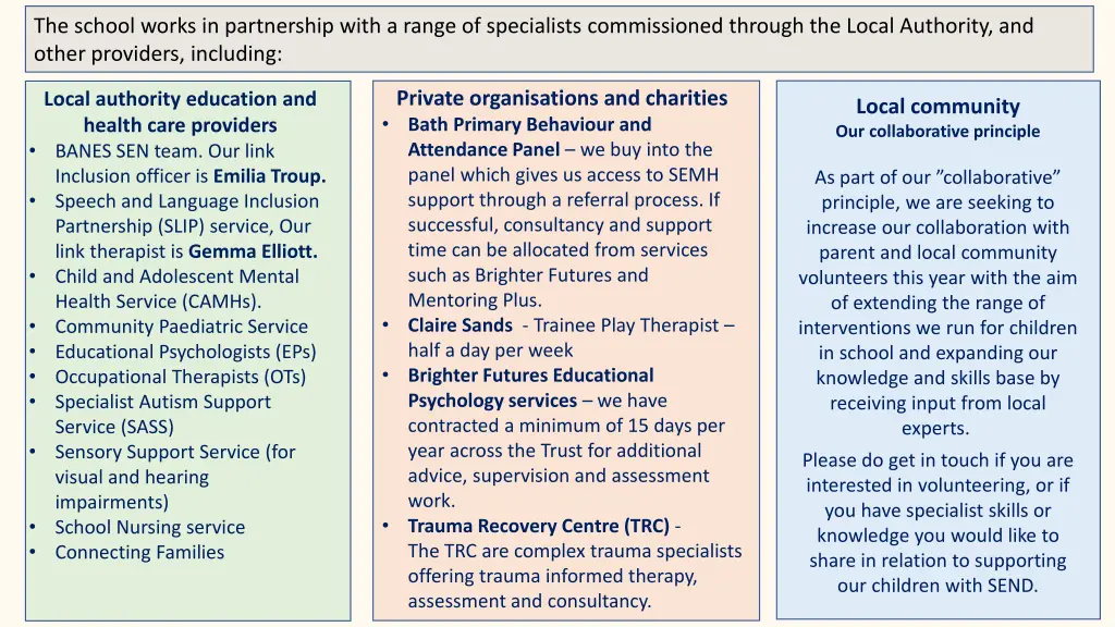 the school works in partnership with a range