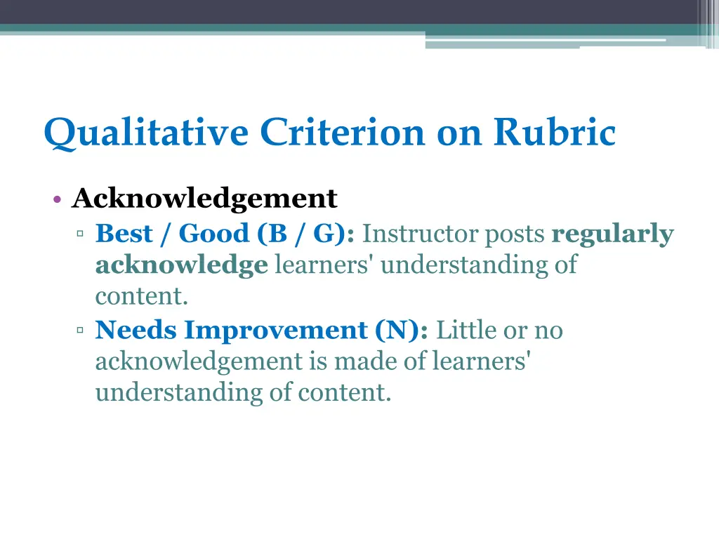 qualitative criterion on rubric 1