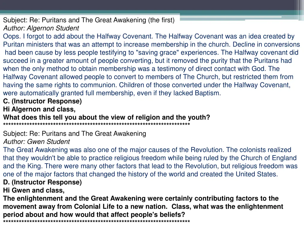 subject re puritans and the great awakening 1