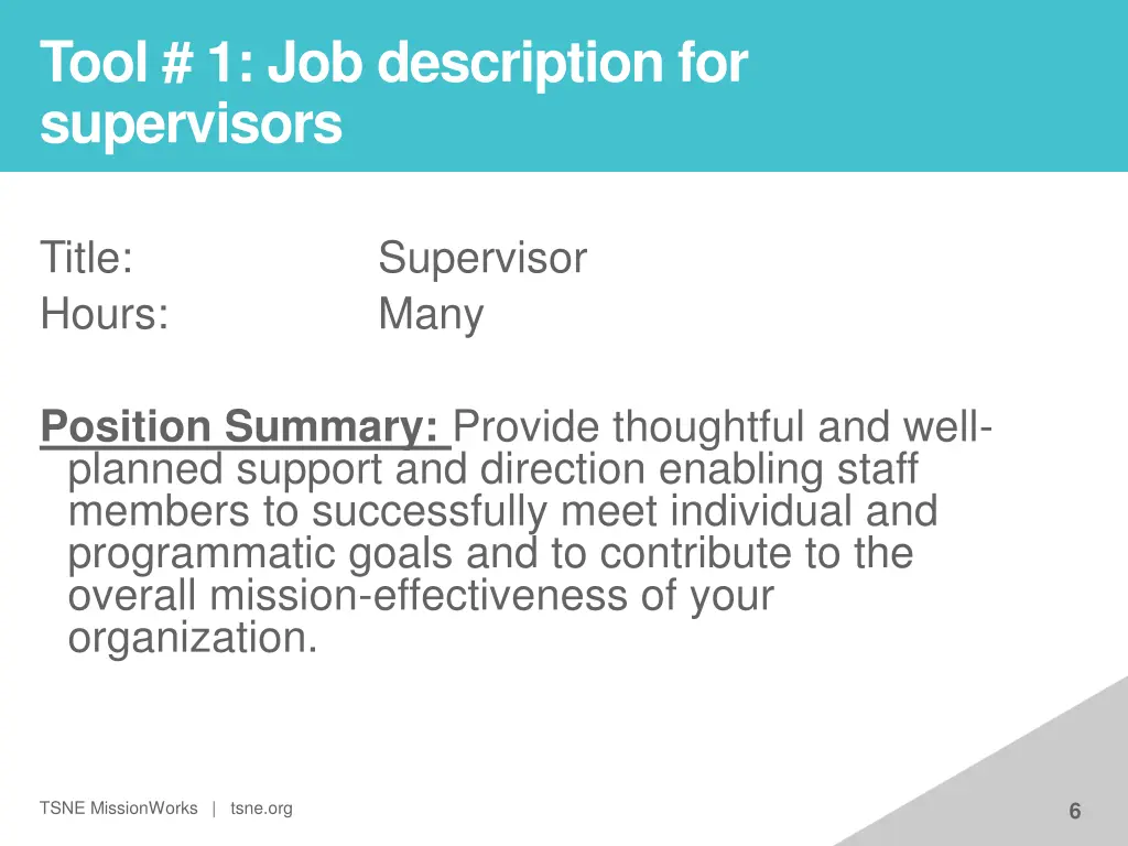 tool 1 job description for supervisors