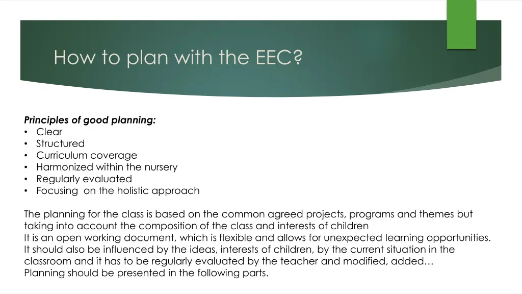 how to plan with the eec