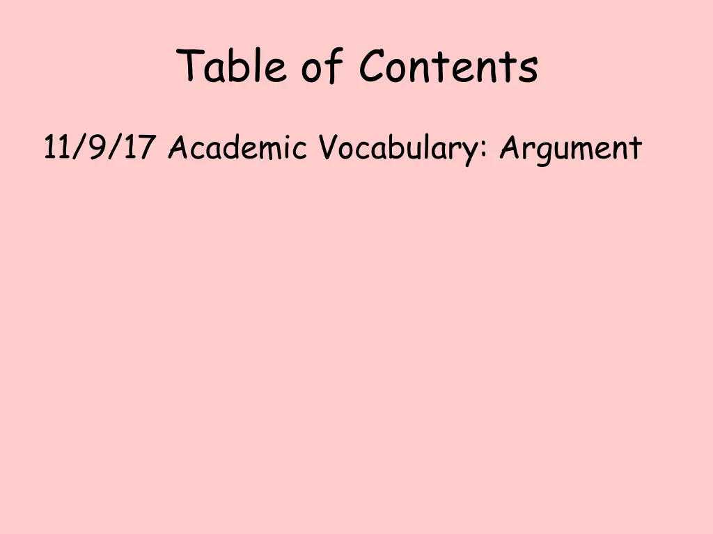 table of contents