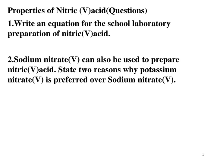 properties of nitric v acid questions 1 write