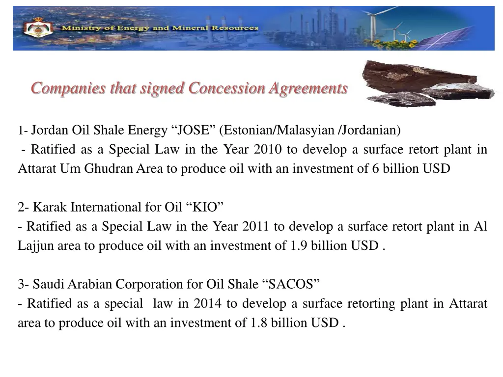 companies that signed concession agreements