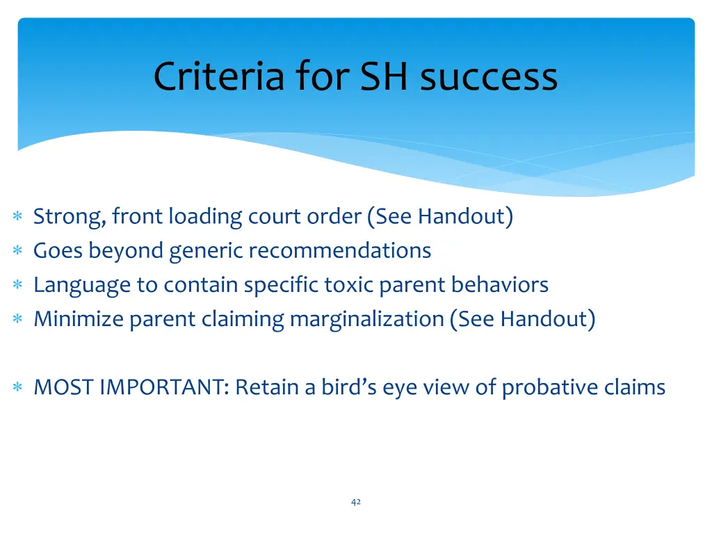 criteria for sh success