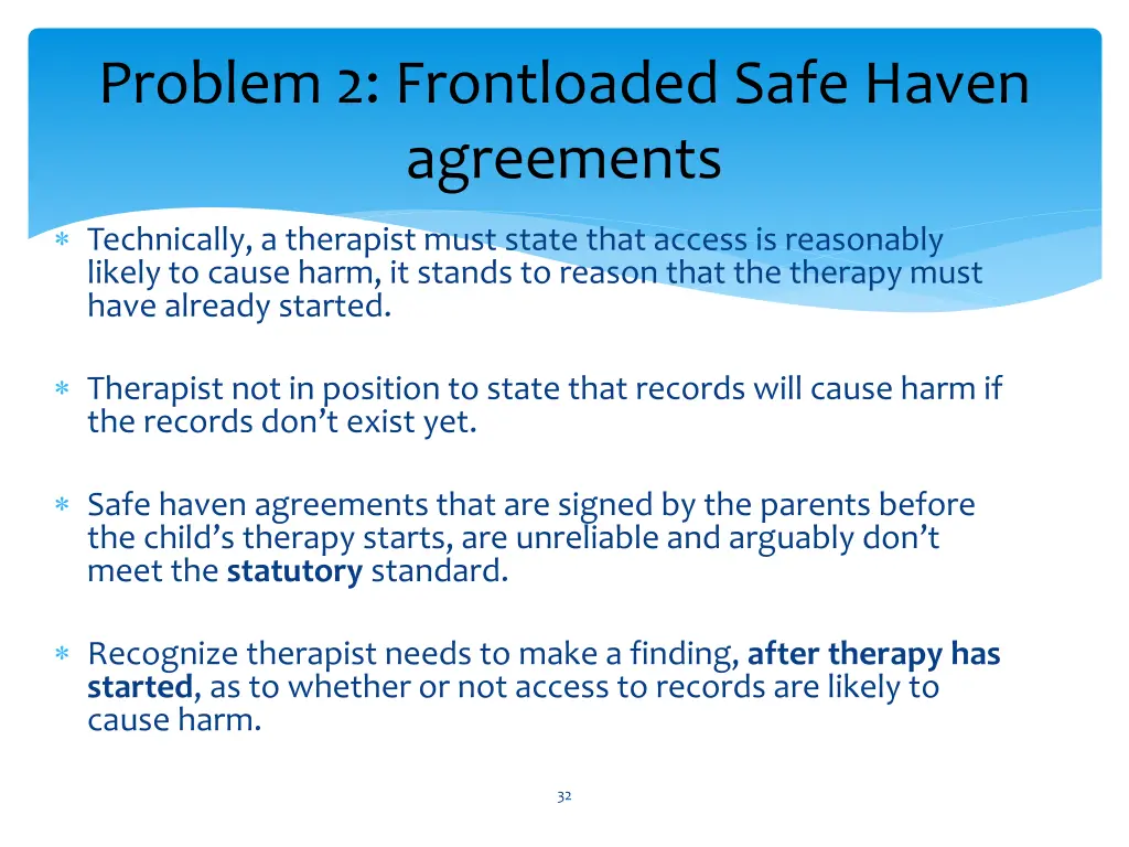 problem 2 frontloaded safe haven agreements