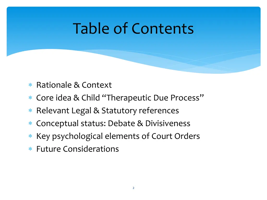 table of contents