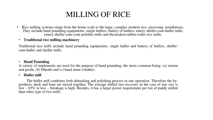 milling of rice