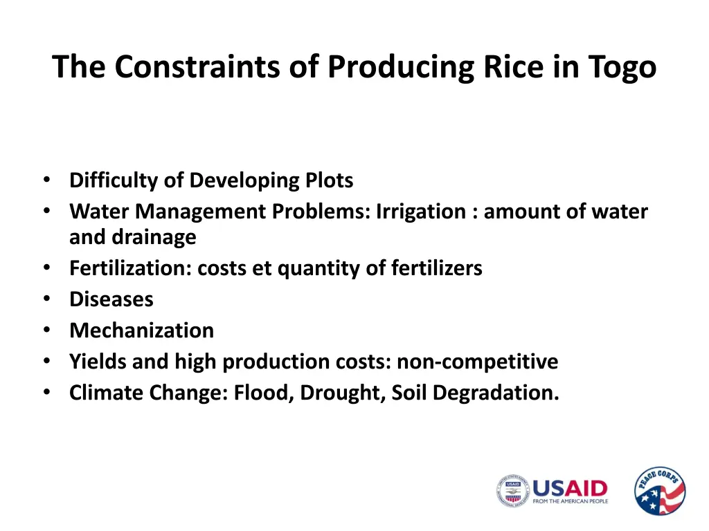 the constraints of producing rice in togo