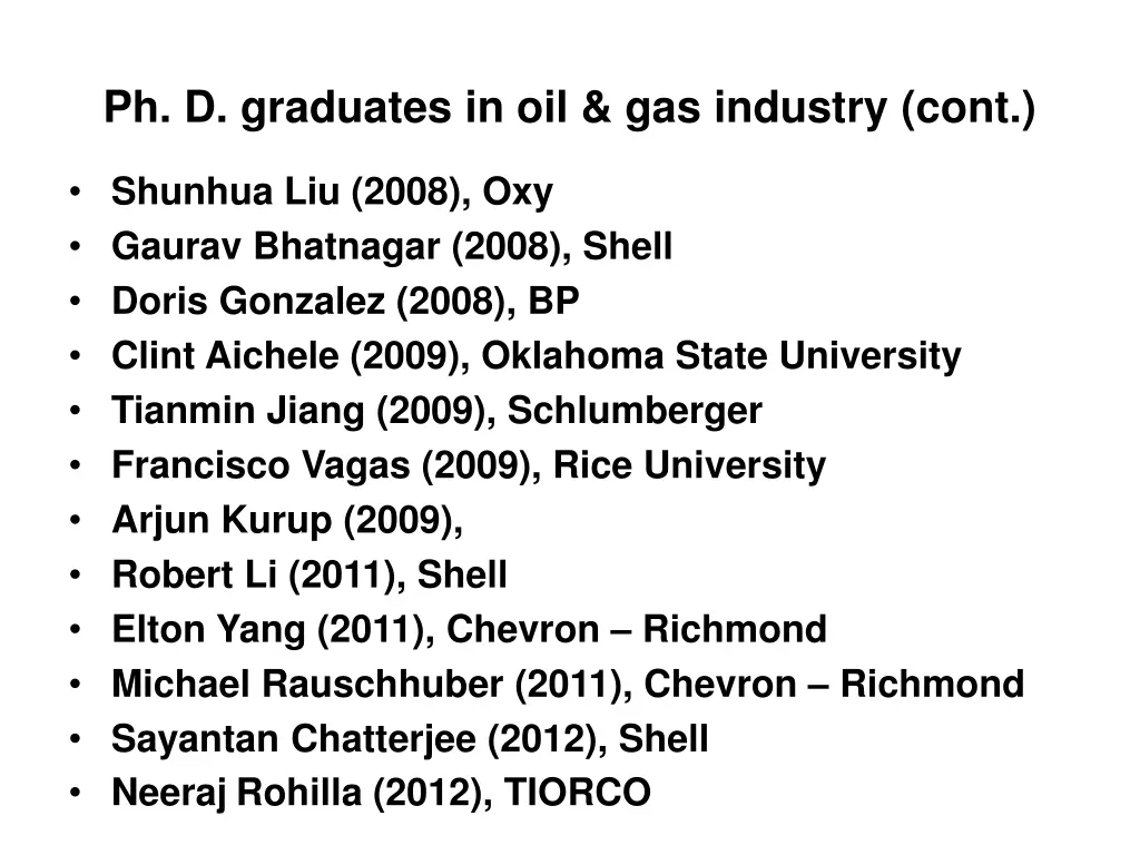 ph d graduates in oil gas industry cont