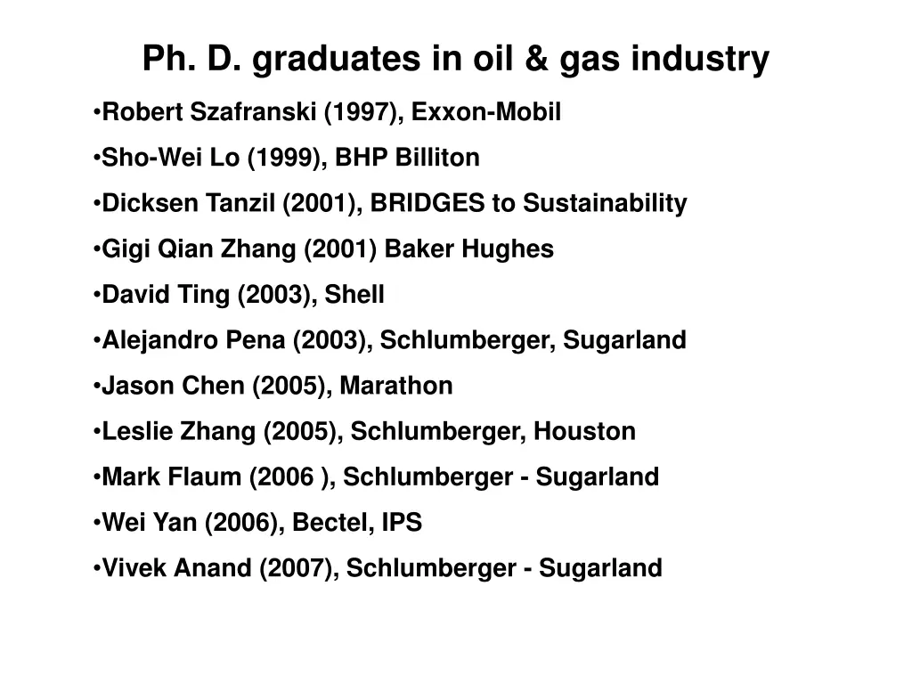 ph d graduates in oil gas industry