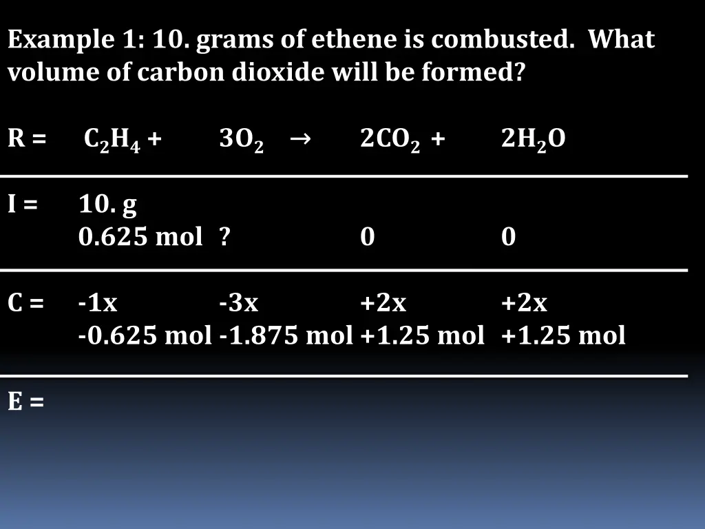 example 1 10 grams of ethene is combusted what 11