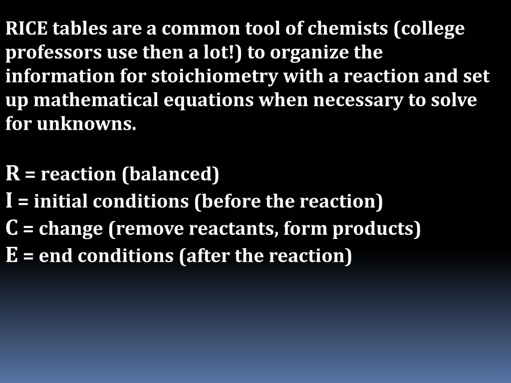 rice tables are a common tool of chemists college