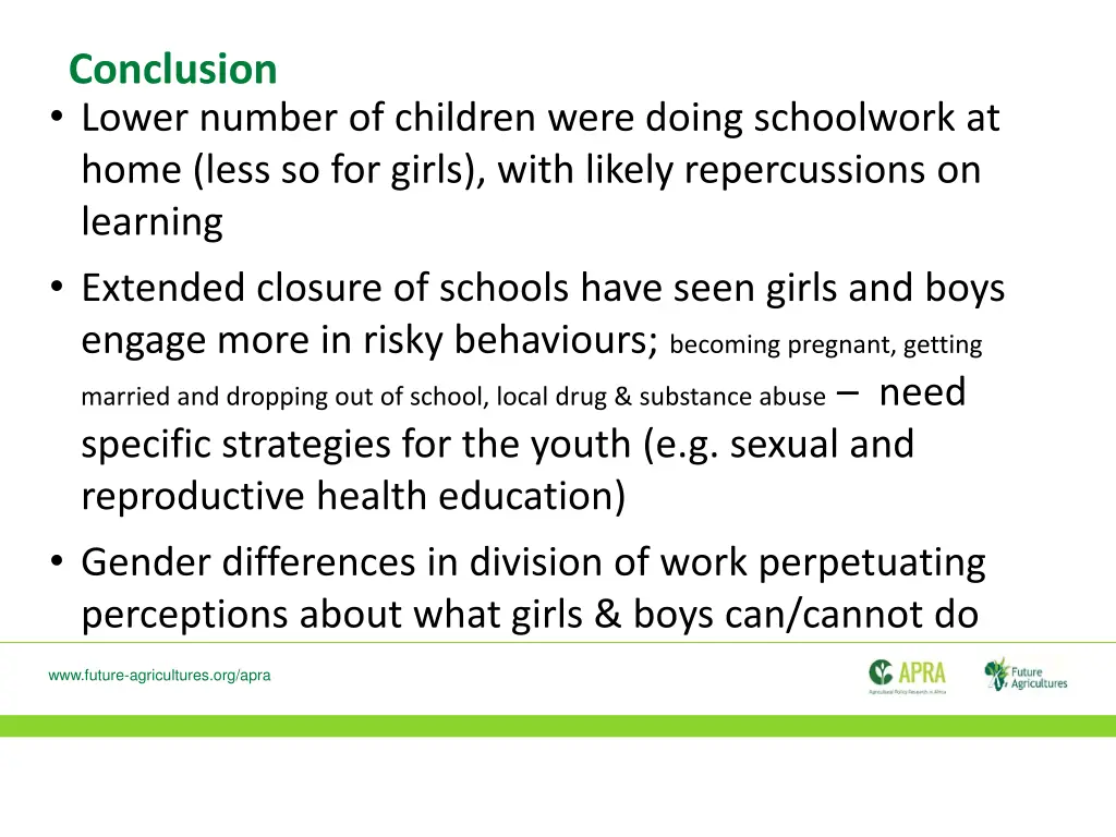 conclusion lower number of children were doing