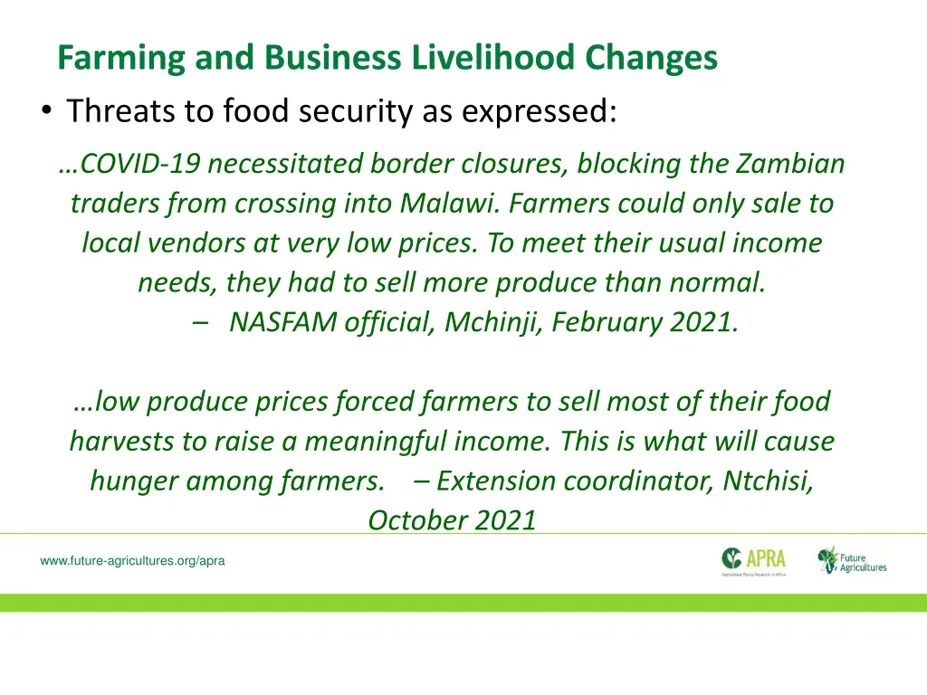 farming and business livelihood changes threats