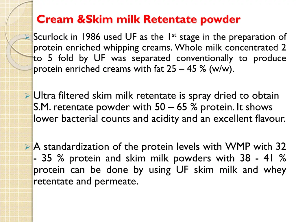 cream skim milk retentate powder