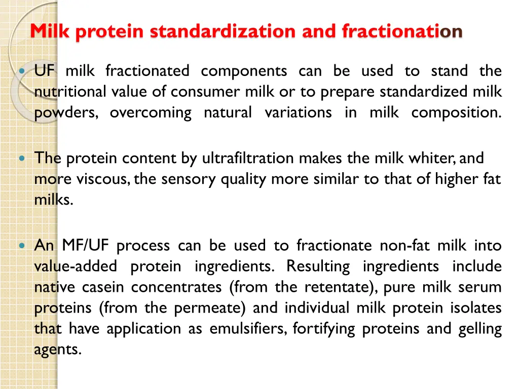 milk protein standardization and fractionation