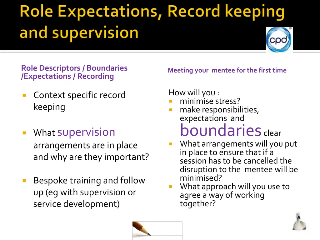 role descriptors boundaries expectations recording