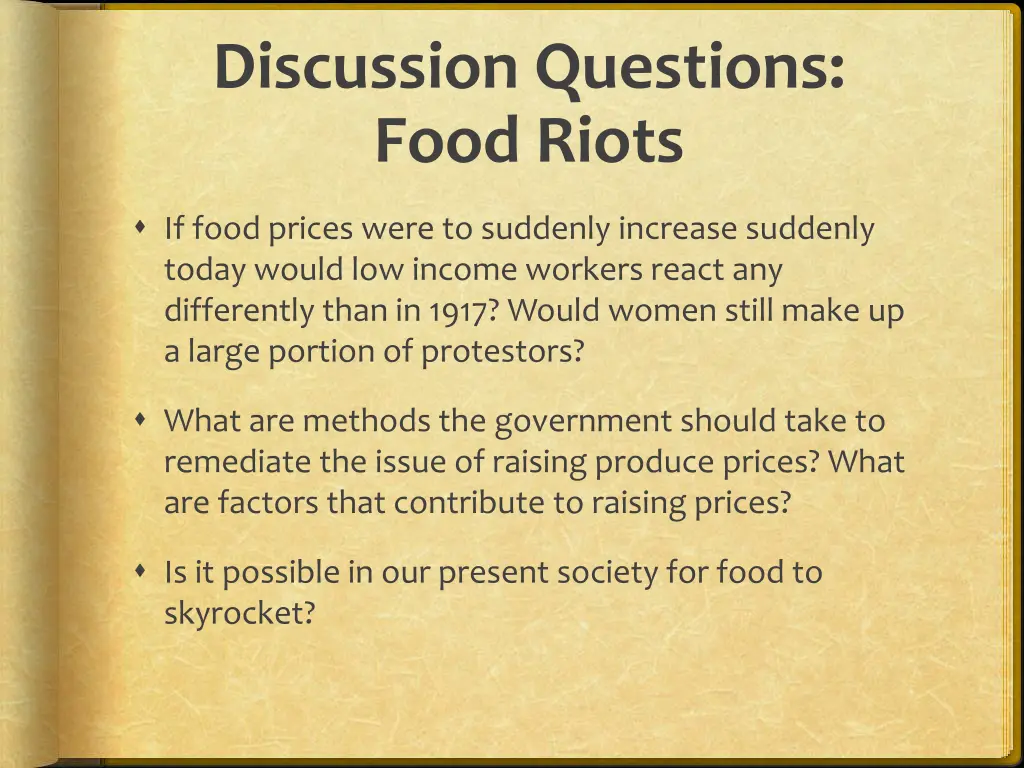 discussion questions food riots