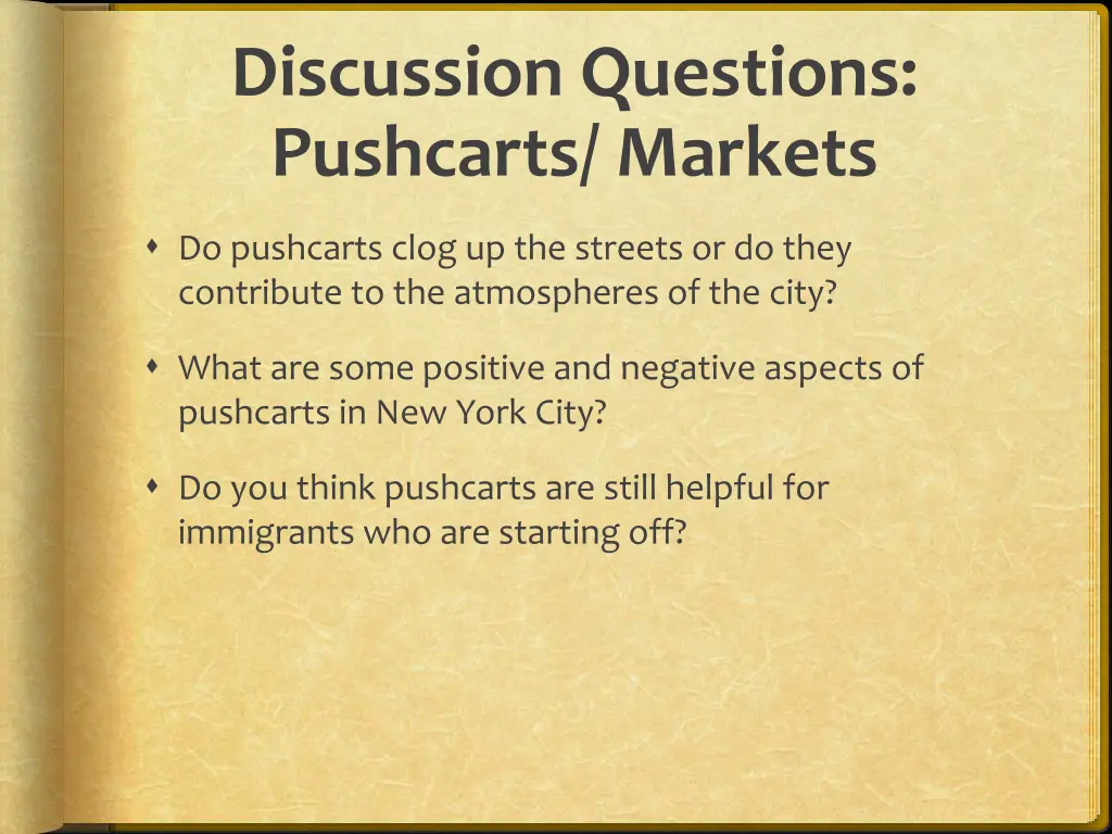 discussion questions pushcarts markets