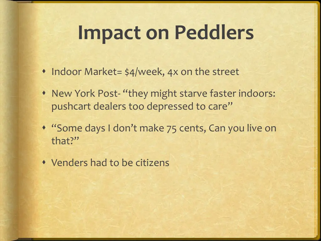 impact on peddlers