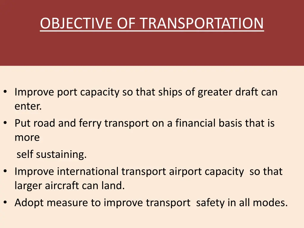 objective of transportation