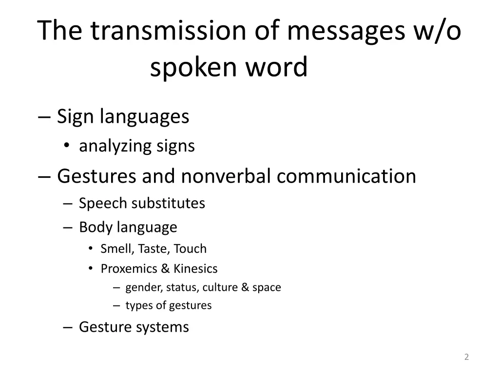 the transmission of messages w o spoken word