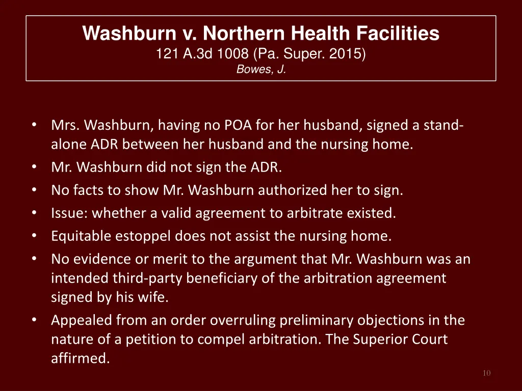 washburn v northern health facilities