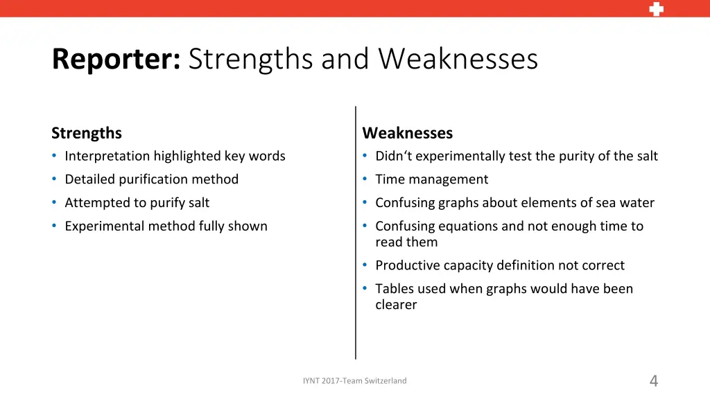 reporter strengths and weaknesses