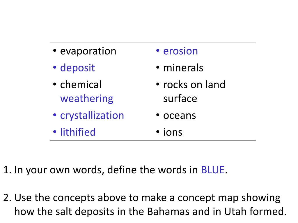 evaporation deposit chemical weathering