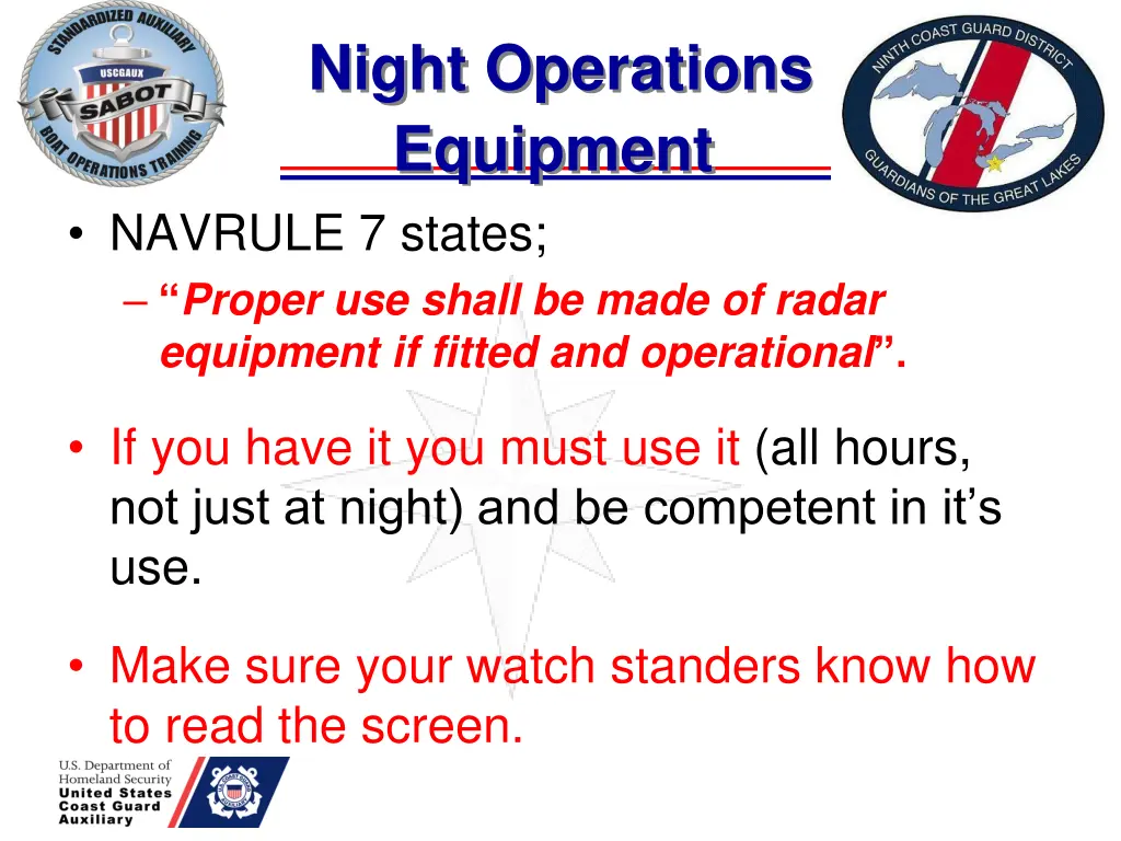 night operations equipment navrule 7 states