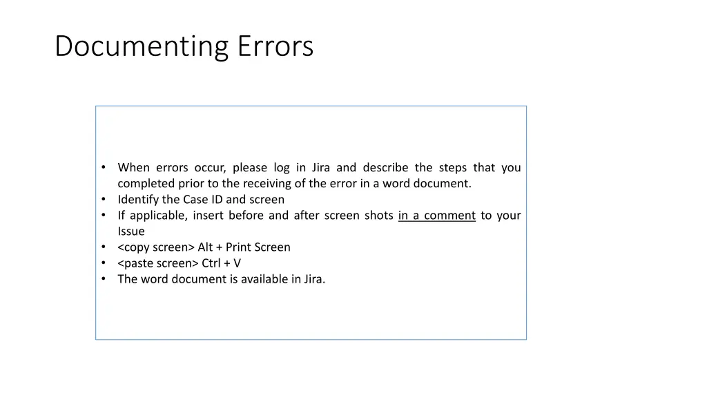 documenting errors