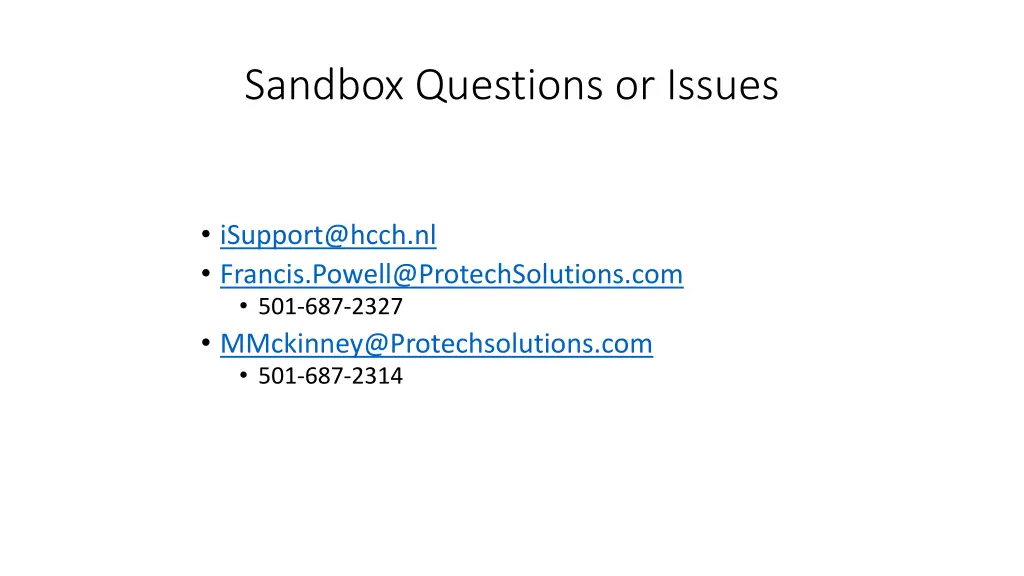 sandbox questions or issues