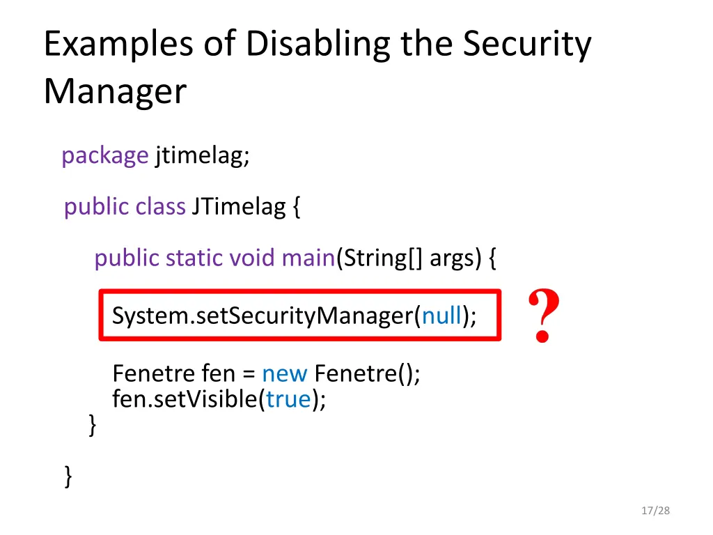 examples of disabling the security manager